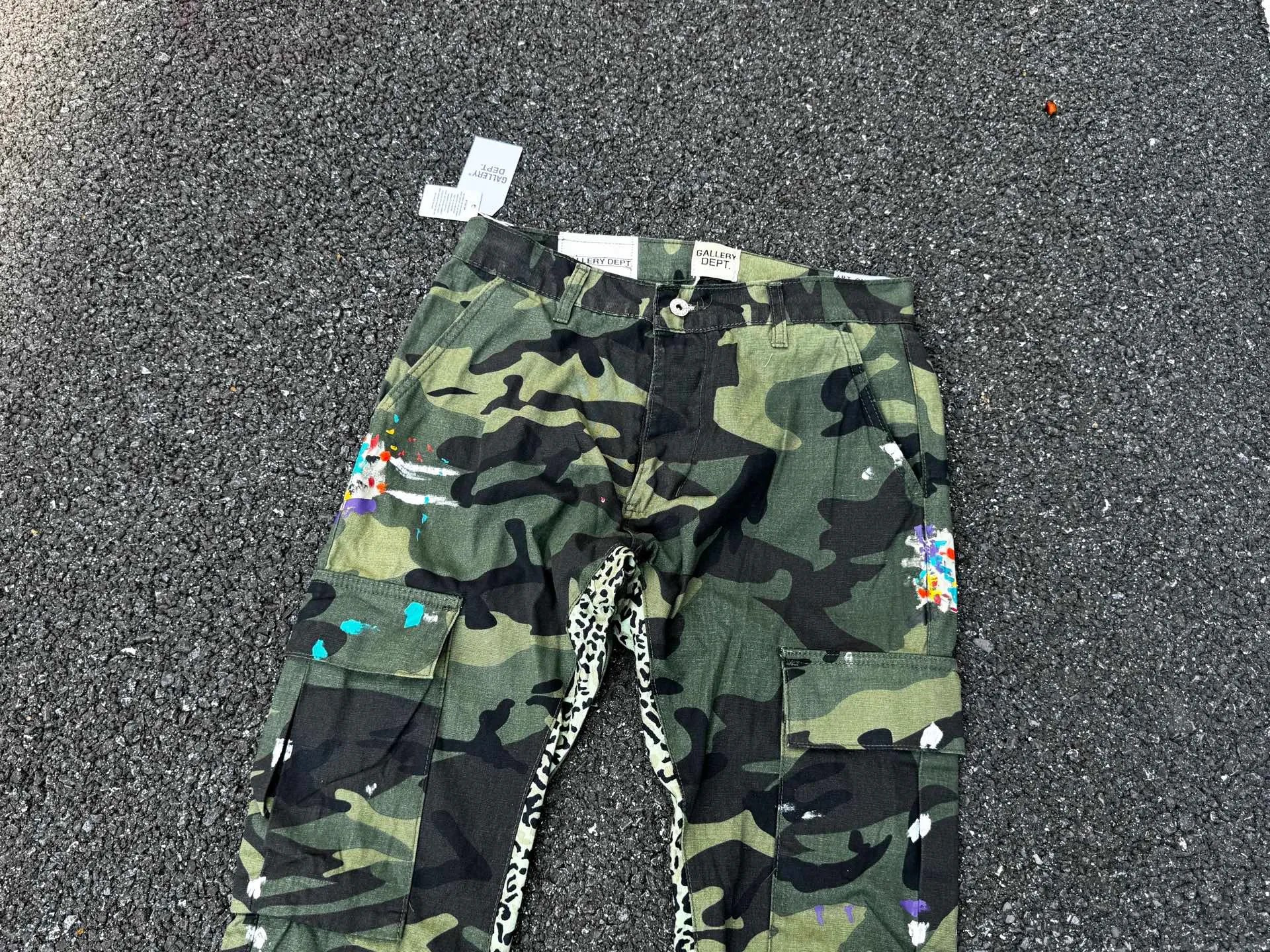 P250💰GA1 top version GALLERY DEPT. Camouflage splicing jeans micro-flared overalls Size: 28 30 32 34 36 (corresponding to S M L XL XXL)